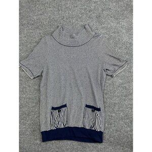 Anthropologie Anthro MOTH Margate Sweater Women's L Blue White Striped Pockets